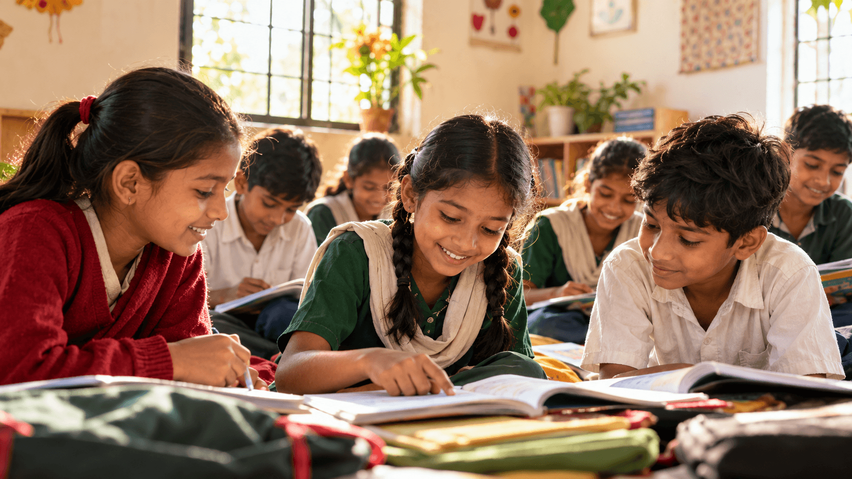 Children learning together in a community classroom